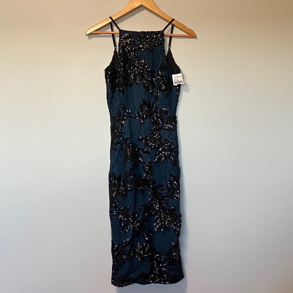 NWT Dress the Population Elegant Black and Blue Lace Sequin Dress - Picture 2 of 8